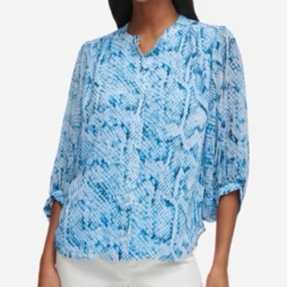 CALVIN KLEIN S Dolman-Sleeve Blue Snakeskin Print Oversized Blouse